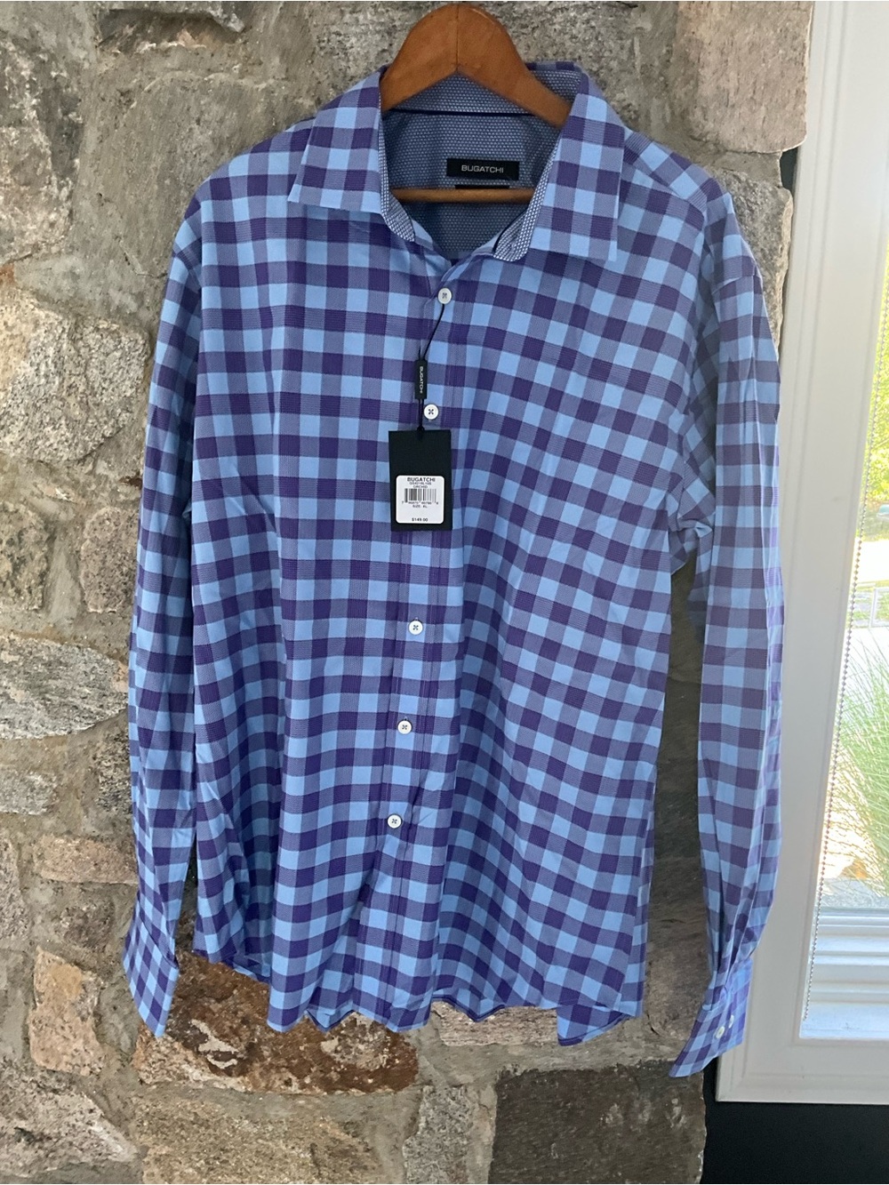 Bugatchi Blue and Light Blue Check Button-Down Shirt